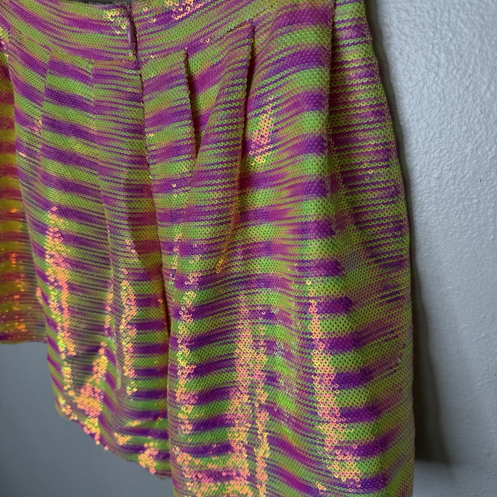 Queen Of Sparkles Neon Stripe Sequin Shorts Pink Yellow/green Women's Medium - Picture 6 of 12